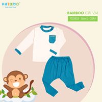 Bộ Tay dài kaizoo bamboo cài vai túi xanh Bích - Bé 3-13kg  (RTD2823)